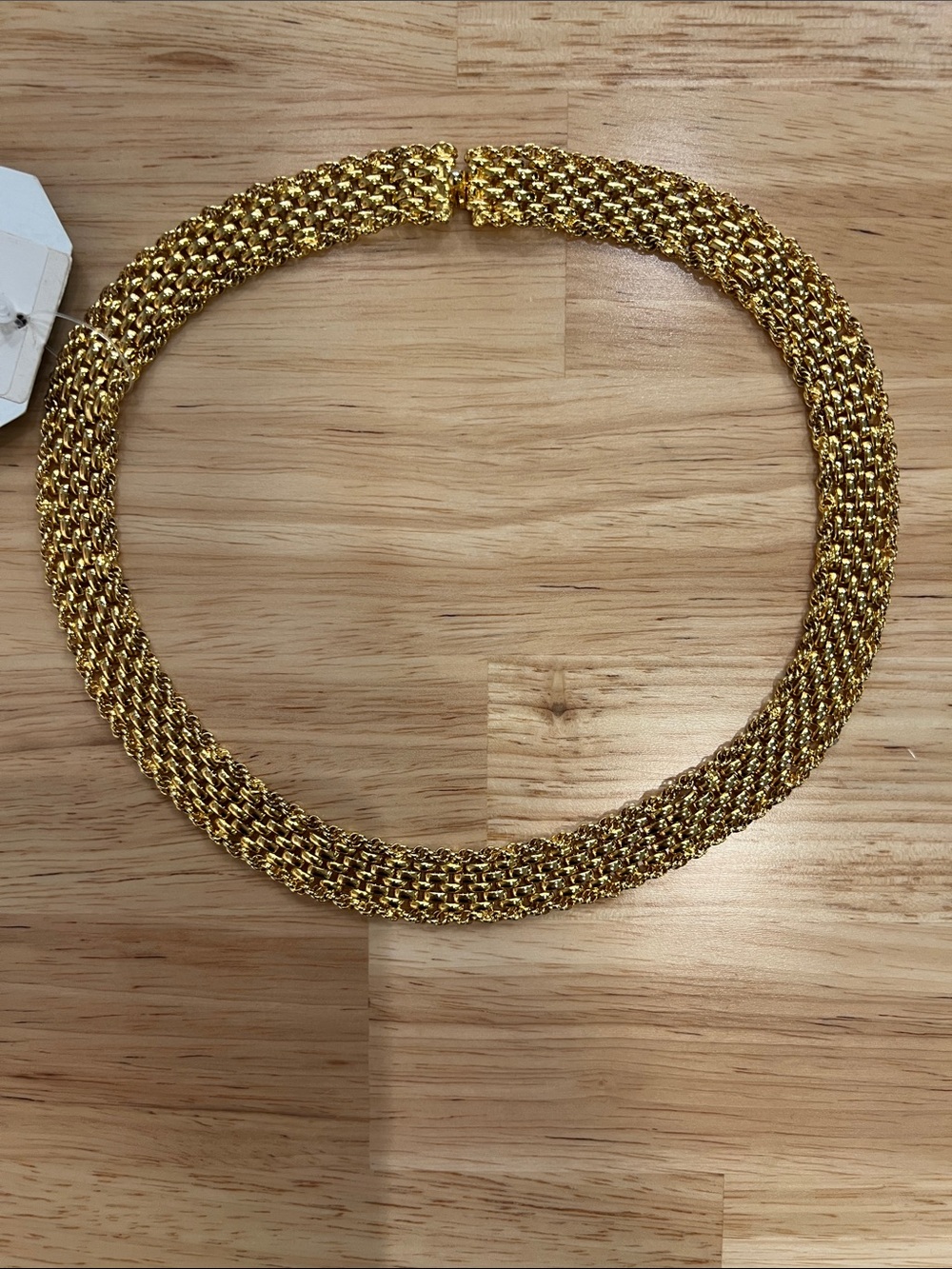 Woven Mesh Choker Necklace in Gold Tone